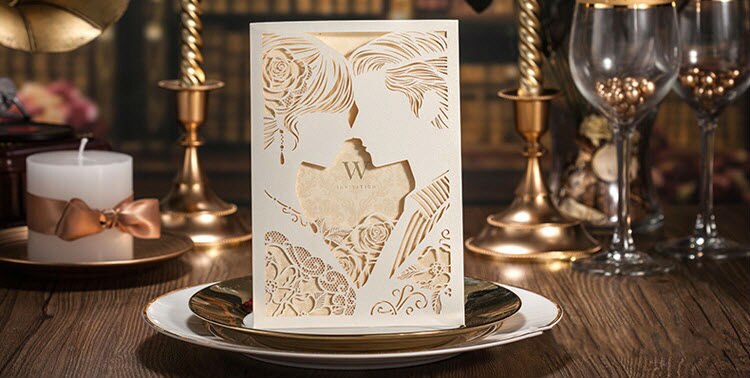 CW010, Classic Red Hollow Flowers Wedding Invitations Cards