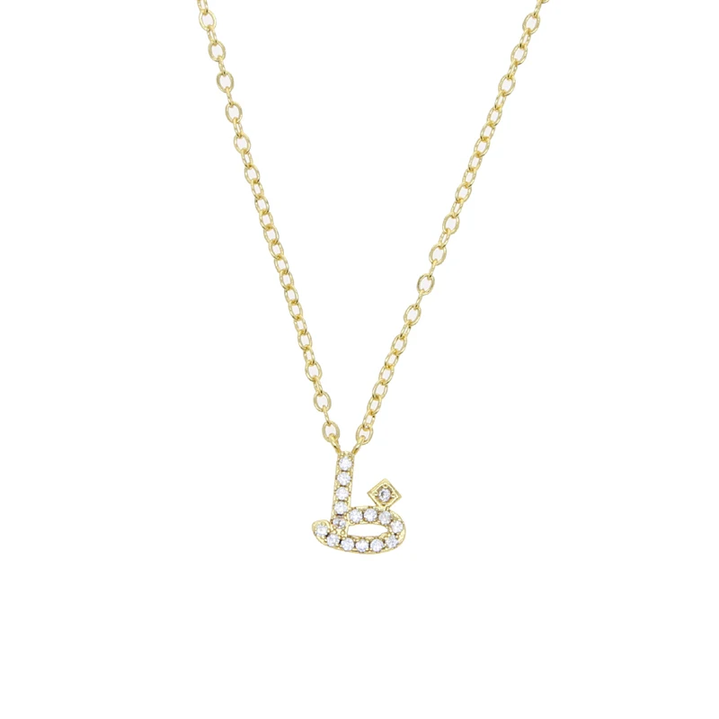 Collier alphabet lettre arabe pour femme, documents en or, bijoux minimaux, micro pavé, 5A CZ, mignon, ,: Couleur d’acier