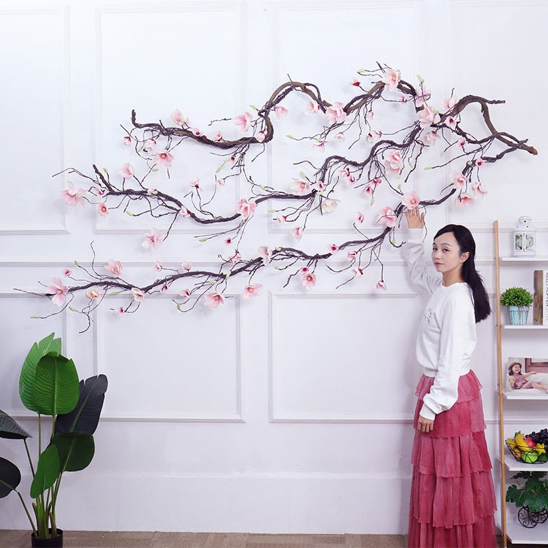 Magnolia bröllop båge dekorationer blommor vägg murgröna vinranka krans konstgjorda blommor girlander hängande grenar vägg blommor girlander