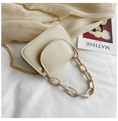 Vrouwen Crossbody Tassen Effen Kleur Pu Lederen Dames Acryl Ketting Kleine Schoudertas Vrouwelijke Clutch Purse Handtassen: WHITE