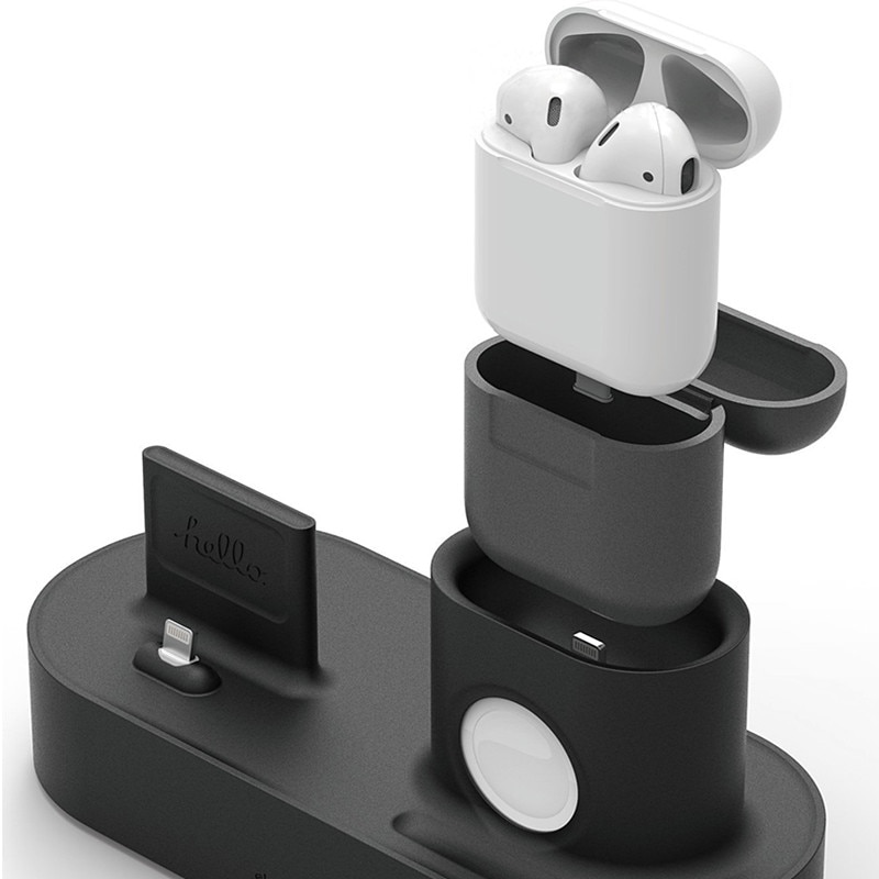 3 in 1 Charging Dock Holder For iPhone X XR XS Max 8 7 6 Silicone Charger Stand for Apple Watch AirPods Charging Station Docking
