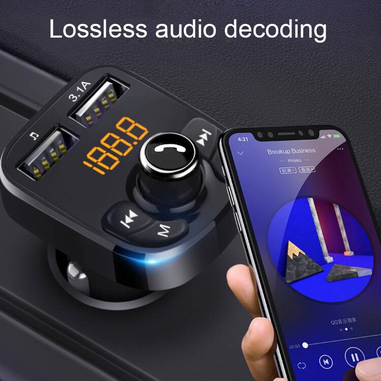 Car Kit MP3 Player Handsfree Bluetooth 5.0 FM Transmitter 3.1A Dual USB Car Phone Charger Support U Disk Music Play FM Modulator