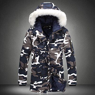 Män jacka och kappor vinter män jackor väst homme parkas herr casual camouflage jacka med huva plus storlek s -5xl: Blå / Eu storlek xs
