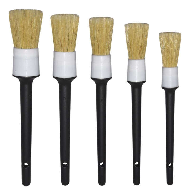 Auto Detailing Brush (Set Of 5),Hair Brush Mixed Fiber Plastic Handle Automotive Detail Brushes for Cleaning Wheels, Engine, Int