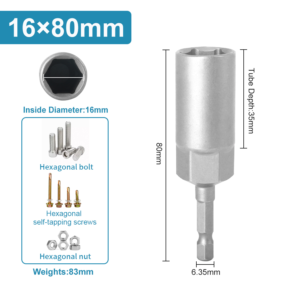Length Deepen Impact Socket Adapter 5-19mm Power Nut Driver Socket Set 1/4-inch Hex Shank Screwdriver Key Head Hand Tool 1PC: WHITE