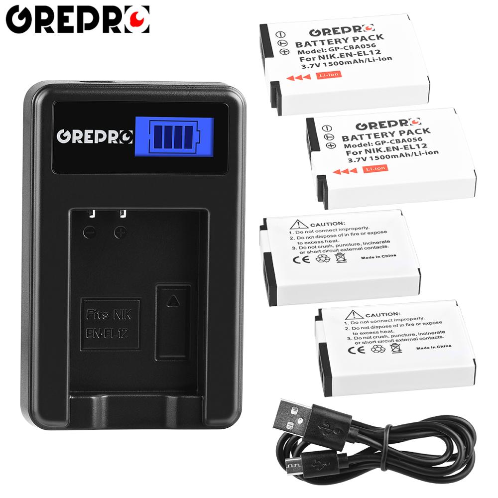 EN-EL12 ENEL12 EL12 batería + cargador USB con LCD para Nikon COOLPIX S630 S610 S640 S1000 S1200pj S31 S6000 S6100 AW120s P340: 4B with charger