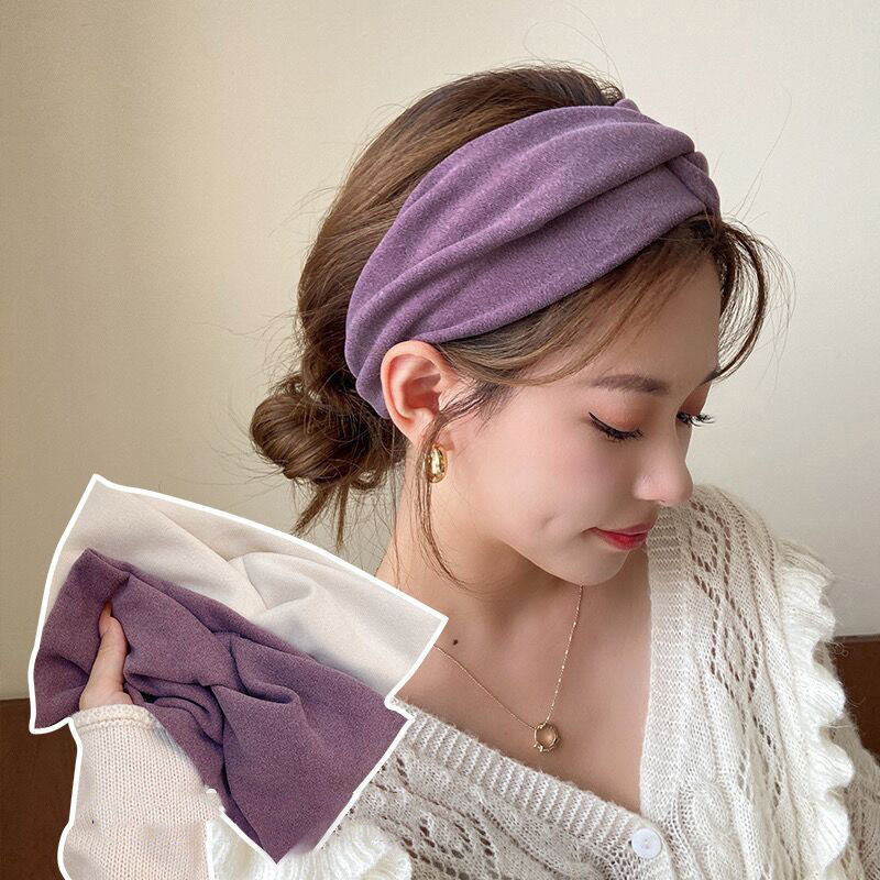 Diadema elástica de lana cruzada Lisa para mujer, diademas cálidas informales gruesas para exteriores, turbante, Bandana, accesorios para el cabello a la