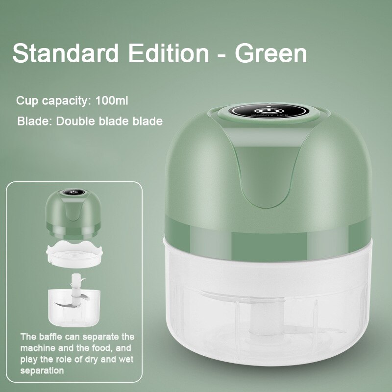 Electric Mini Food Chopper USB Charging Mini Electric Garlic Chopper Small Food Processor for Onion Garlic Pepper Vegetable: Green 100ml