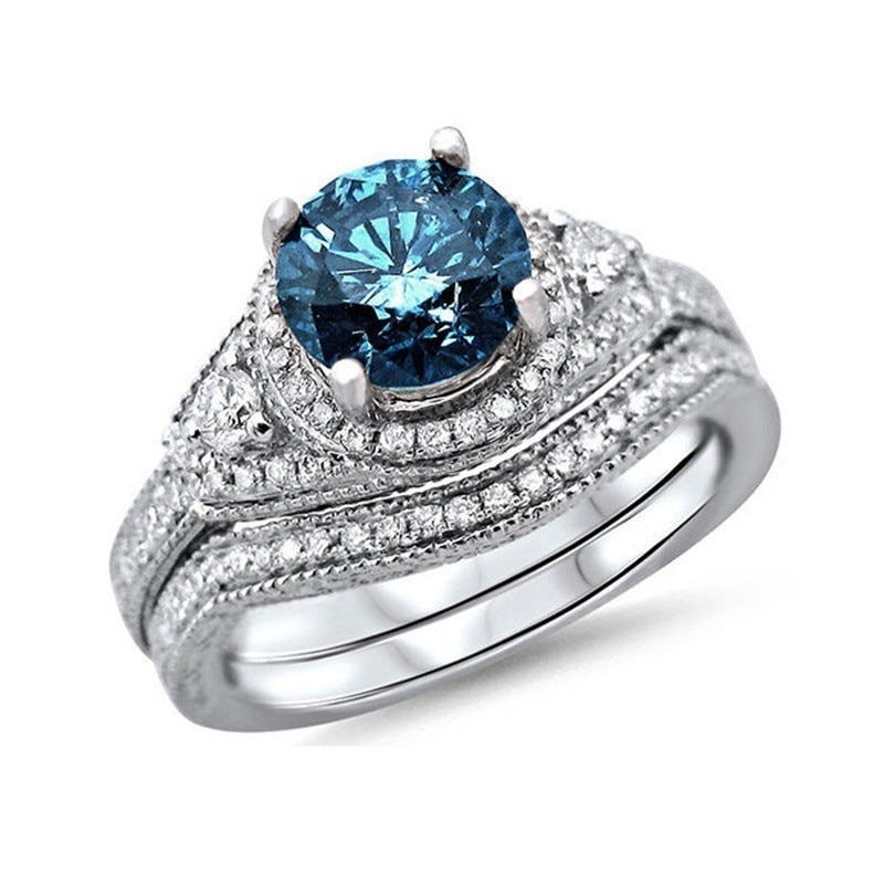 Blauw Ronde Zirkoon Ringen Voor Vrouwen Zilveren Sieraden Trouwringen Ladies Crystal Ring Femme Vintage Engagement Ring Vrouwelijke