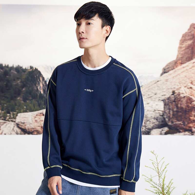 Pioneer camp oversized hættetrøje mænd vinter varm fleece 100%  bomuld afslappet mænds sweatshirts xys 002275: Mørkeblå / Xxl