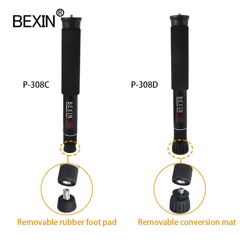 Bexin Aluminium 28Cm Verstelbare Statief Monopod Lichtgewicht Camera Telefoon Stand Unipod P308C P308D Met Afneembare Voet Pad