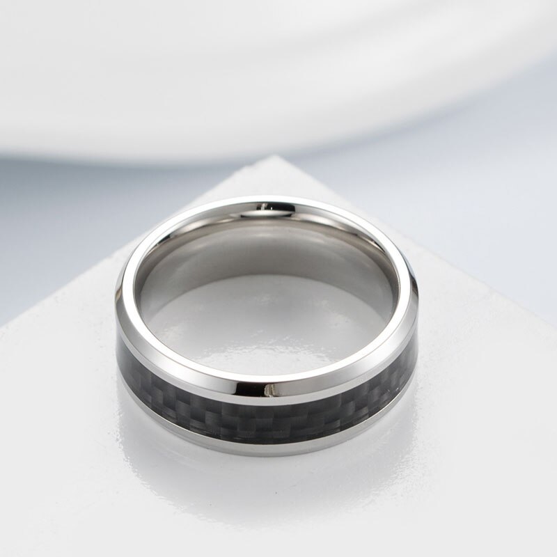 Rostfritt stål kolfiber ring för män kvinnor par ring svart silver färg manliga smycken tillbehör