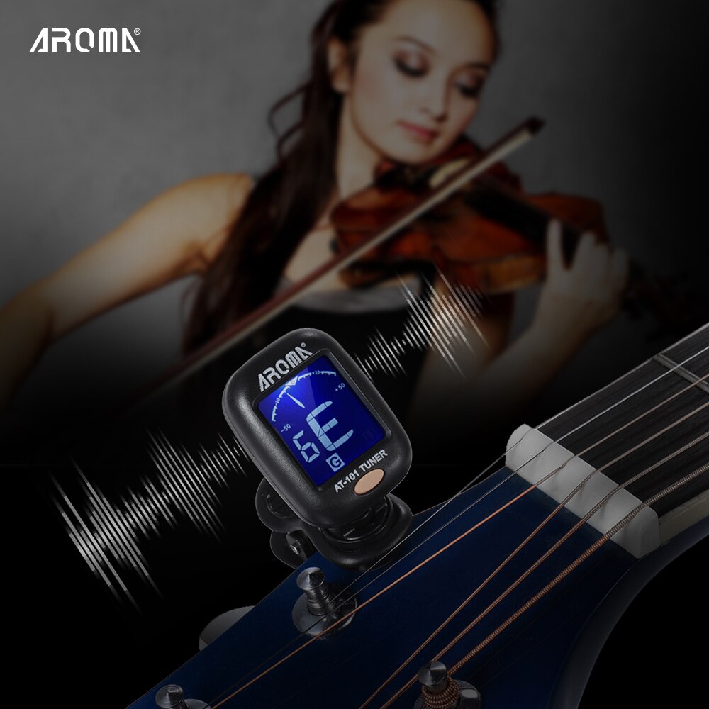 Aroma At-101 Elektrische Gitaar Tuner Digitale Clip Soort Opvouwbare Roterende Clip Hoge Gevoeligheid Ukulele Guiatr Accessoires