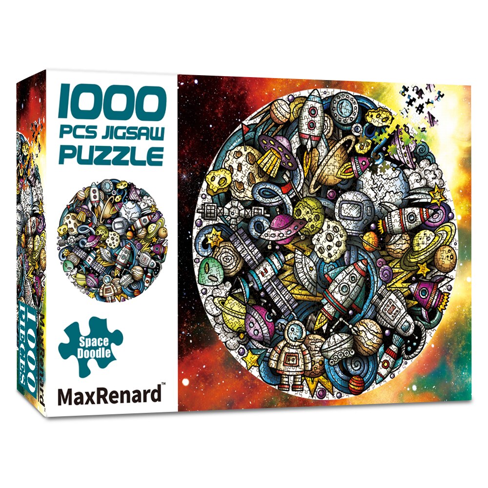 MaxRenard 1000 Pieces Round Shape Jigsaw Puzzles for Adults 70*70cm Paper Assembling Painting Puzzles for Adults: Space Doodle