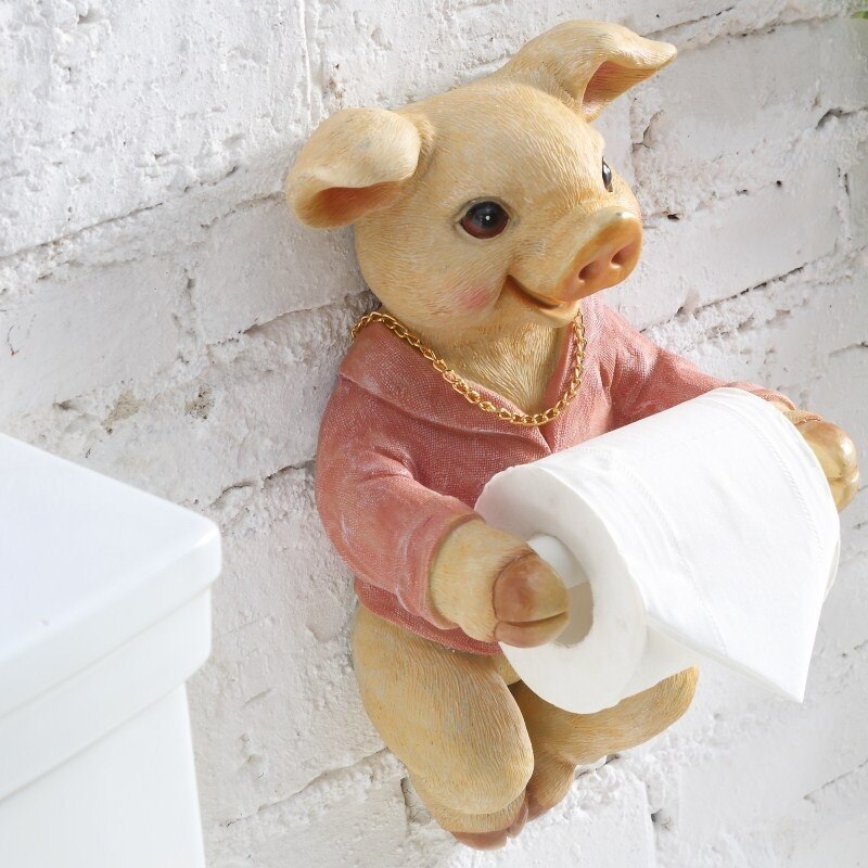 Grijze Hond Toiletrolhouder Wc Hygiëne Hars Lade Gratis Punch Hand Tissue Doos Huishoudelijke Papieren Handdoek Houder Reel Spool apparaat