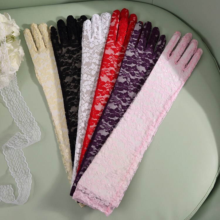 JaneVini-Guantes Blancos elegantes para mujer, manoplas de encaje para boda, longitud del codo, guantes de mano nupciales de dedo completo, accesorios de boda largos,