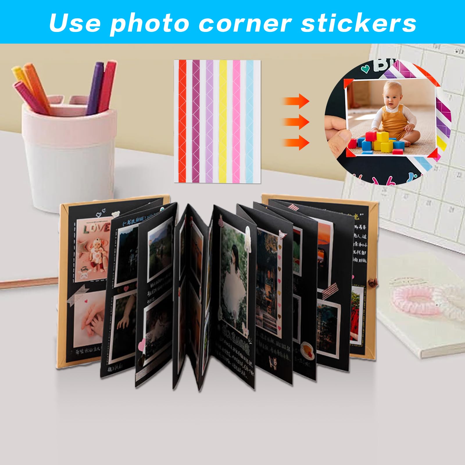 Álbum de fotos negro DIY de 17,5x11,5 cm: álbum de recortes para bodas, cumpleaños y recuerdos: Default Title