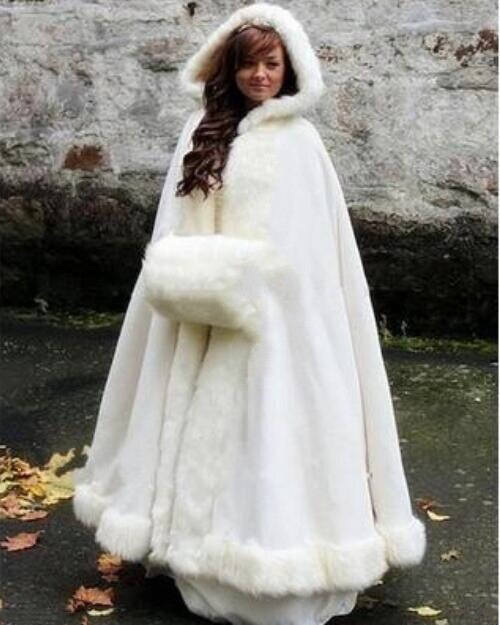 Robe de mariée hiver robe de mariée Cape à capuche manteau fausse fourrure manteau de mariée Satin médiéval manteau de mariage Cape de noël
