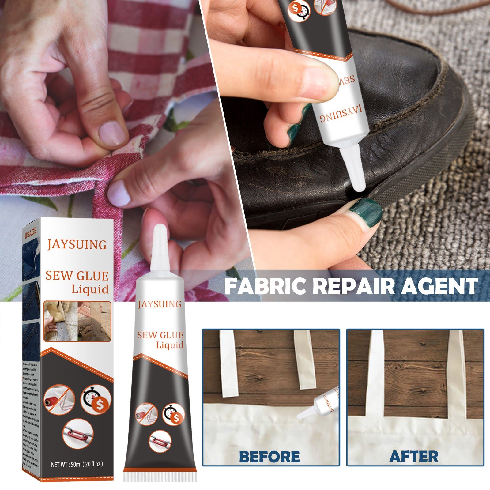 Fabric Repair Adhesive Fabric Seam Repair Printing Pants Hole Repair Fabric Adhesive Super Glue Repair Cloth Leather 50ml