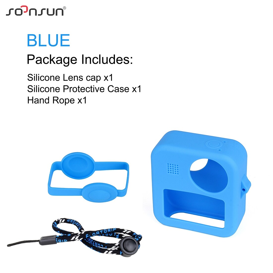 SOONSUN-funda protectora de silicona suave para GoPro, carcasa con tapa de doble lente y correa para la muñeca, accesorios para GoPro Max Go Pro: Blue