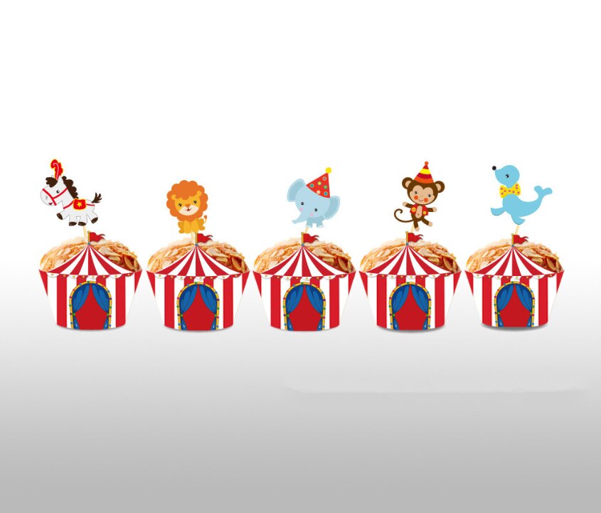 10Set Circus Carnaval Cupcake Wrapper Toppers Baby Shower Kids Gunsten Papier Wrappers Toppers Gelukkige Verjaardag Feestartikelen