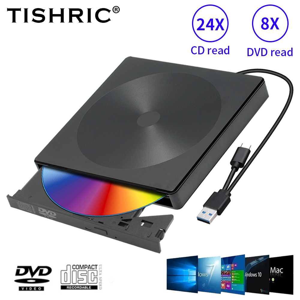 Tishric usb externe cd und dvd player DVD-ROM 8x CD-ROM 24x usb3.0/usb2.0/typ c externe dvd cd laufwerk leser für pc desktop