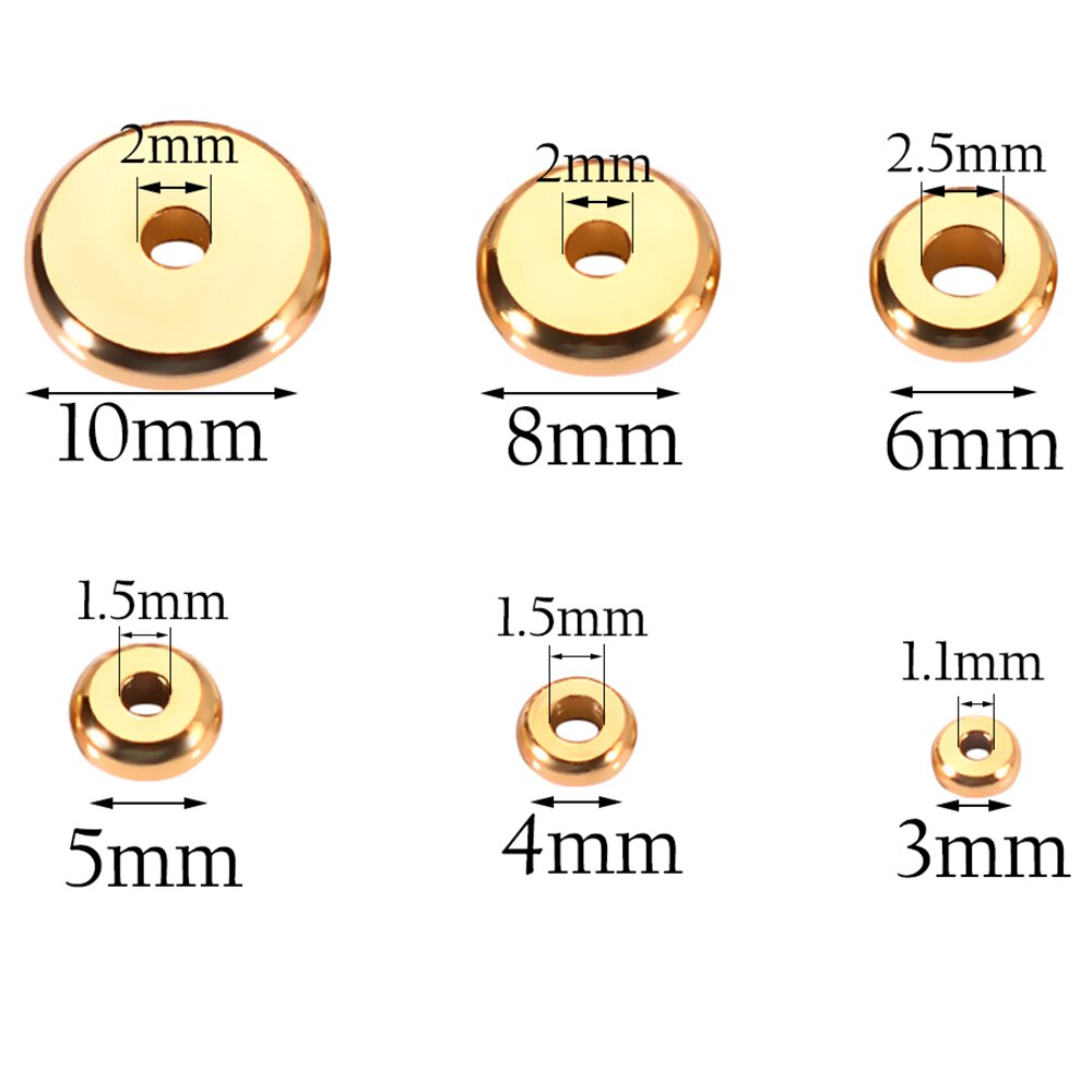 Lote de 50 unidades de espaciadores de acero inoxidable, cuentas sueltas redondas planas, abalorios para fabricación de joyas DIY: Gold / 8mm