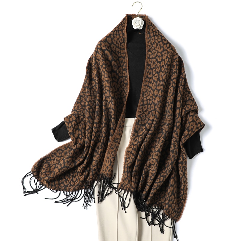 neue stil Leopard drucken frauen schal Winter warme kaschmir schals Dame betroffen schals foulard weibliche hals pashmina