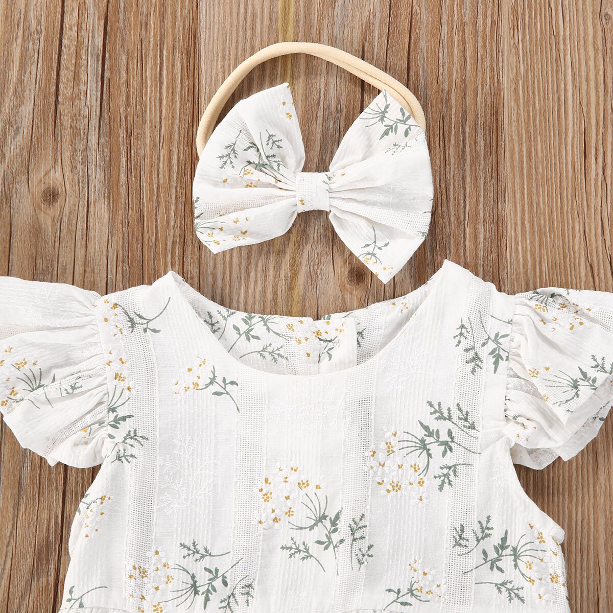 Pasgeboren Baby Baby Meisjes Jongens Bodysuits Bloemen Print Ruches Korte Mouwen Katoenen Mooie Jumpsuits Hoofdband