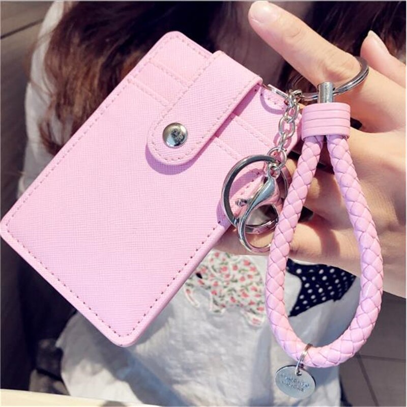 Pu Lederen Badge Houder Kantoor Key Id-kaart Houders Mini Portemonnee 3-Slot Lanyard Credit Card Bus Kaart Tas reizen Accessoires: pink2