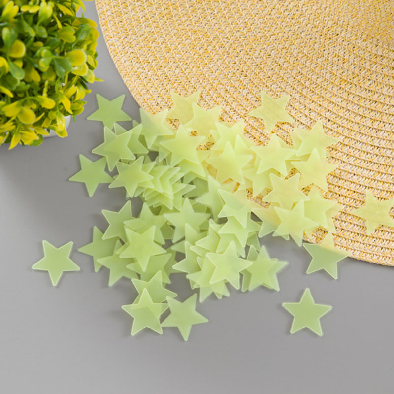 100Pcs 3D Stars In The Dark Glow Wall Stickers Children's Glow Fluorescent Wall Stickers Home Decoration Bedroom Ceil Decoration: yellow