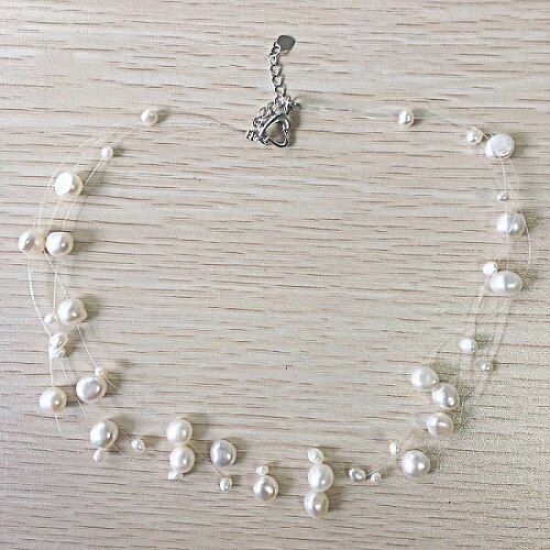 Zoetwater parel ketting Natuurlijke Barokke Parels Choker Ketting voor Vrouwen Eenvoudige Stijl Handgemaakte Bruiloft Sieraden spez: WHITE