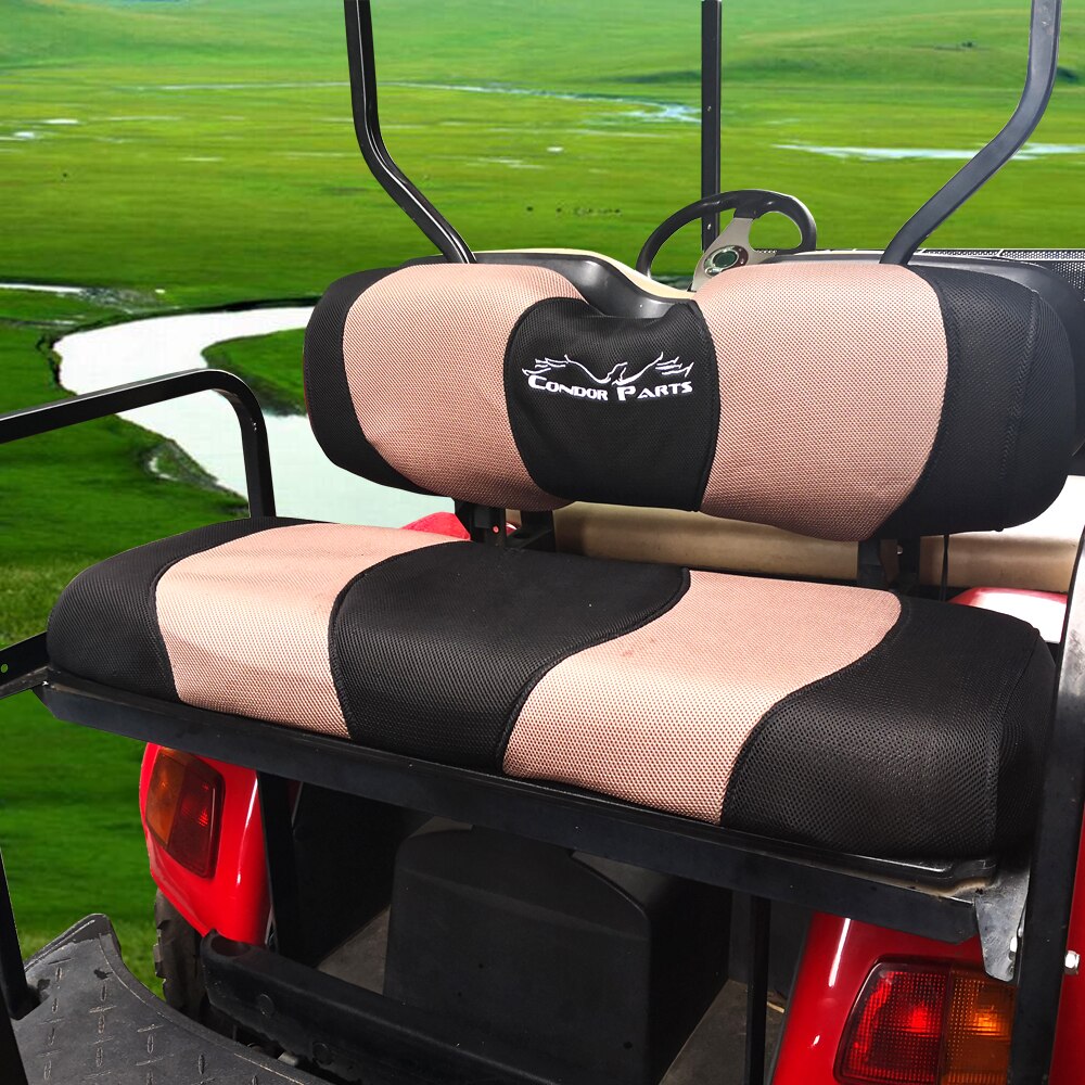 Kondondele - universel golfvogn bagsædebetræk sæt med åndbar vaskbar polyester mesh klud til golfvogn bagsæder.: Beige med sort