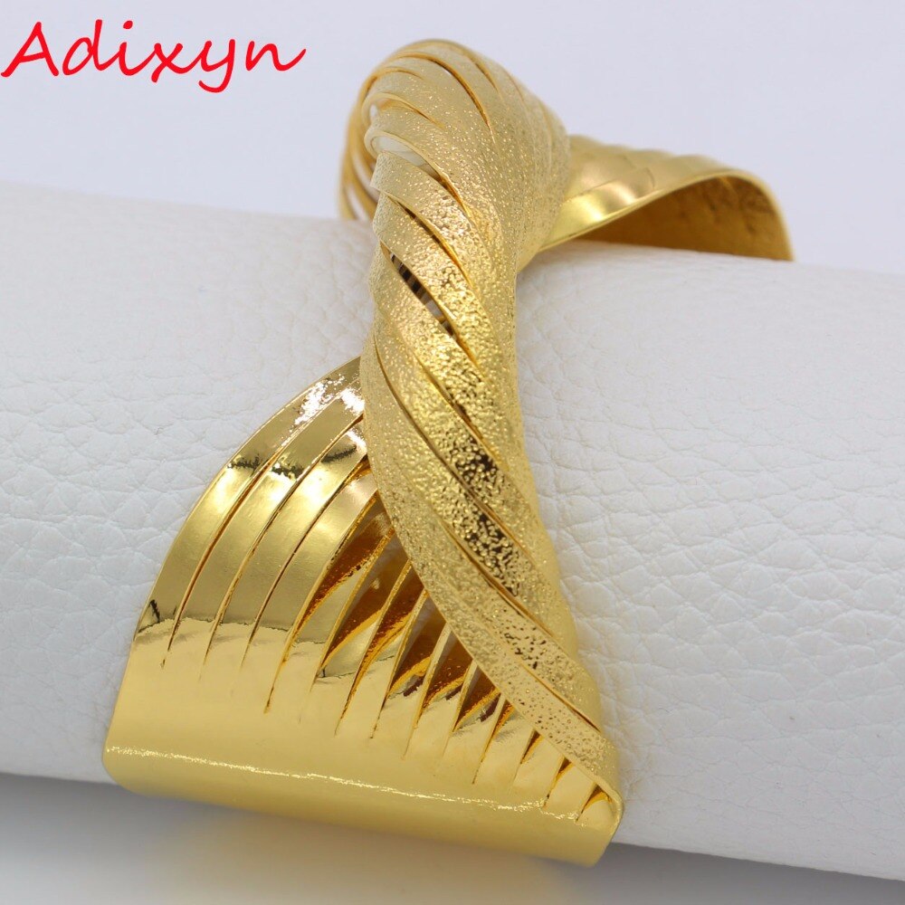 Adixyn-brazalete trenzado de oro para mujer, pulsera de Color dorado y cobre, Dubai, África, boda ancha, Joyería Árabe N01191