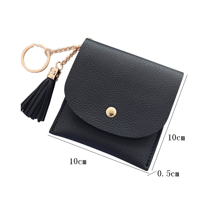 Geldbörsen Frauen Geldbörse Damen Pu Leder Quaste & Metall Ring Kupplung Keychain Dünne Schlüssel Tasche Karte Halfter Mini Beutel