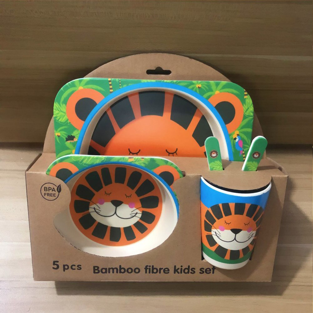 5 pièces/ensemble plats bébé alimentation enfants vaisselle bébé nourriture plats enfants cuisine infantile alimentation bol assiette cuillère bambou vaisselle: PJ4036B3