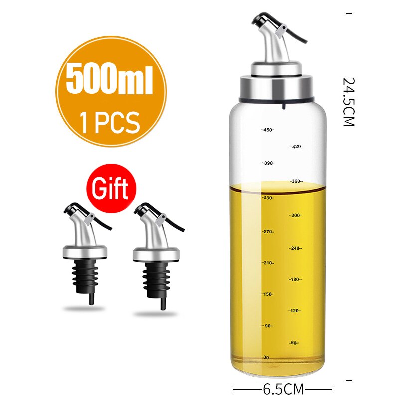 Olie Fles Koken Kruiden Vinkje Saus Boot Rvs Fles Cap Glazen Fles Azijn Olie Dispenser: 500ML 1 pcs