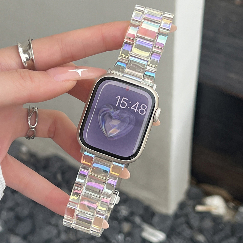 Resin urrem til apple watch series 10 9 8 7 6 rem 41mm 49mm klar rem stål iwatch  se 44mm 40mm 45mm 46mm 42mm ultra 2