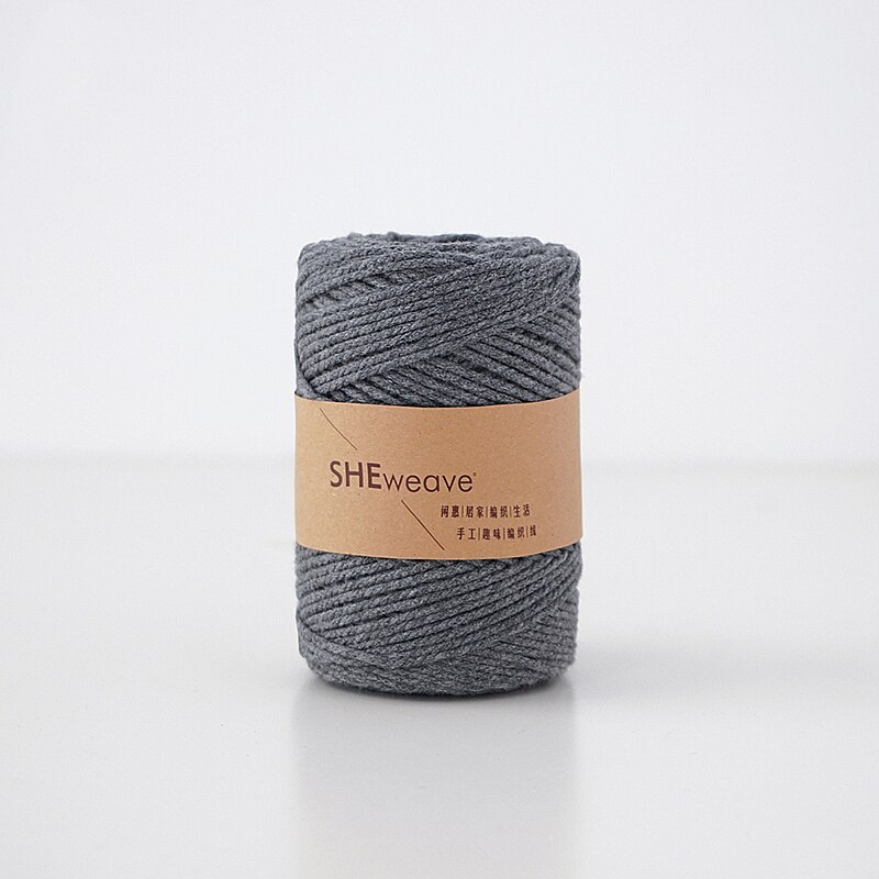 100m farvet vævet tråd garn blød polyester vævet taske vævet garn tæppe diy håndstrikket materiale farve bomuldsreb: Trækul
