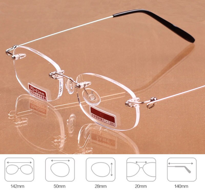 Kantløse briller hukommelse legeringsramme harpiks ultralette læsebriller kvinder mænd briller unisex  +1.0 1.5 2 2.5 3 3.5 4