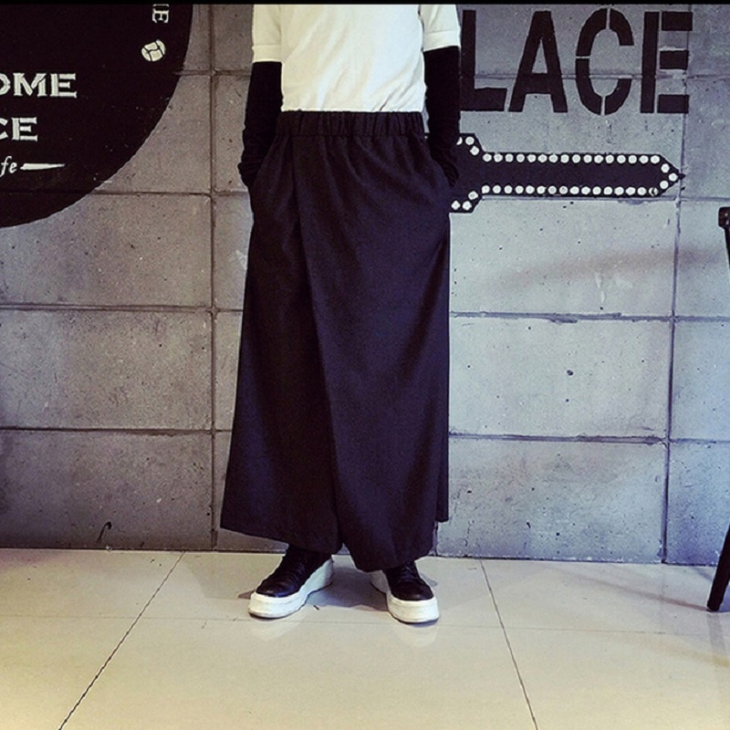 Hzijue miesten leveälahkeiset housut pellava miesten rento haaremihousut japanilaistyyliset mukavat hamehousut