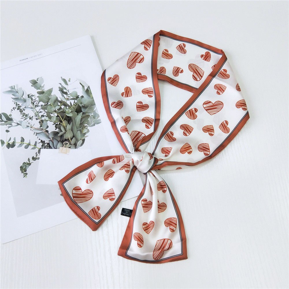 Kleine twill zijden haarsjaal voor dames print halsdoek lint sjaal lange smalle hoofddoek handvat tas sjaals voor dames: 01