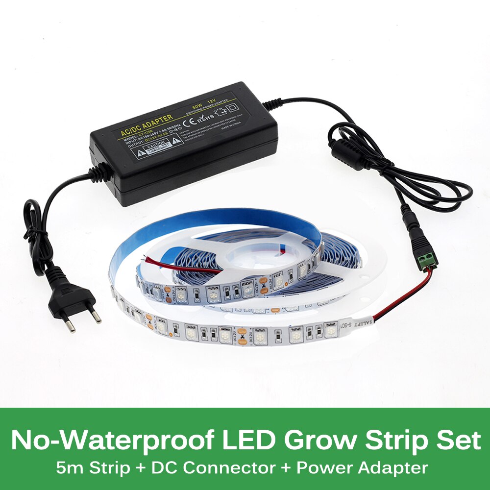 Plant Grow Light Strip Full Spectrum Phytolamp 5m LED Strip Lamp for Plants Flowers Dimmable Phyto Tape for Greenhouse Grow Tent: Type 2-No Waterproof / 5 Red 1 Blue