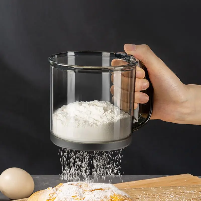 Plastic Flour Sifter for Baking, Powder Sugar Shaker with Hand Press , Fine Mesh Flour Sifter Sieve Kitchen Baking Tool