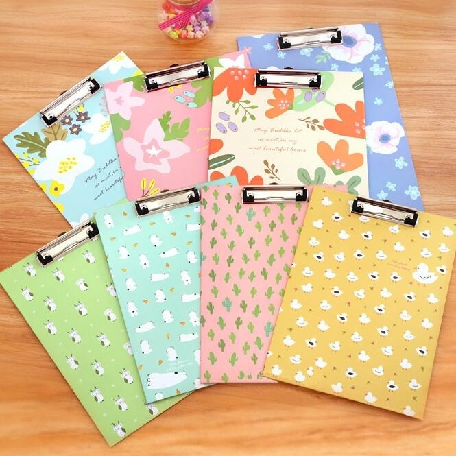 1 unids/lote tablero para carpetas tamaño A4 de dibujos animados de oso gato amigos + flor con clip archivador material escolar