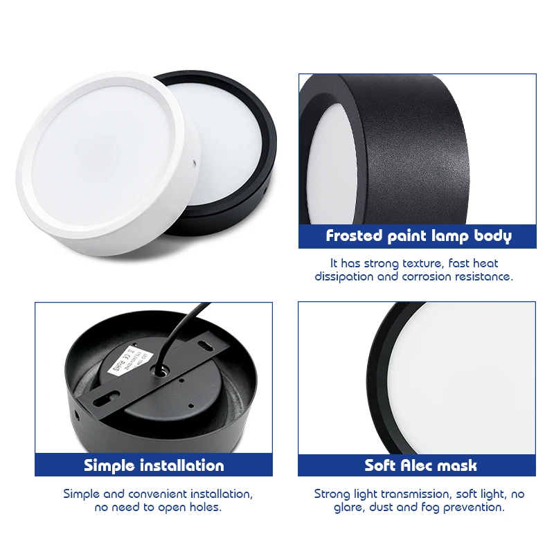 10 unids/lote Led Downlight 220V lámpara de techo 9W 12W 15W 18W Panel montado en superficie iluminación cocina accesorio para habitación decoración del hogar