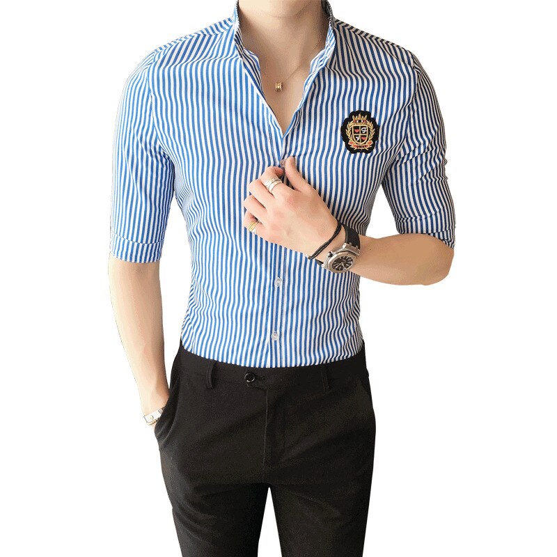 Stribe skjorte herre halværmet slim fit sommerskjorter herre skjorter camisetas masculina camicia uomo retro skjorte