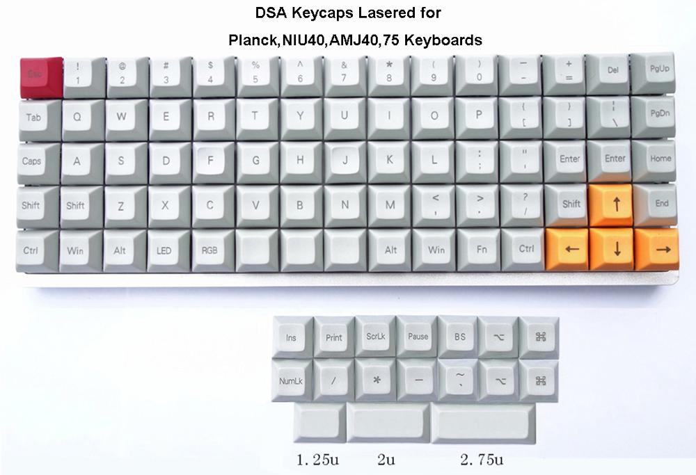 Dsa Keycaps Voor Planck Niu40 XD75 RGB75 Ortholinear Toetsenborden Voor Cherry Mx Schakelaars Van Mechanische Toetsenbord: Lasered Keycaps