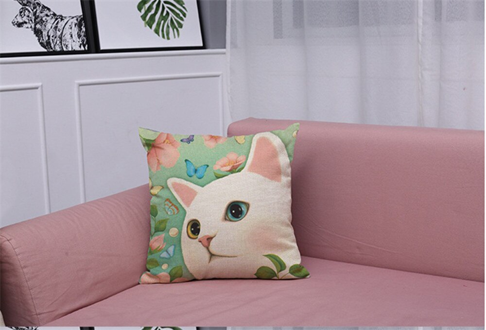 Mignon chat impression housse de coussin Kissen oreillers décoratifs pour canapé-lit maison taie d'oreiller Cojines Decorativos Para Sofá