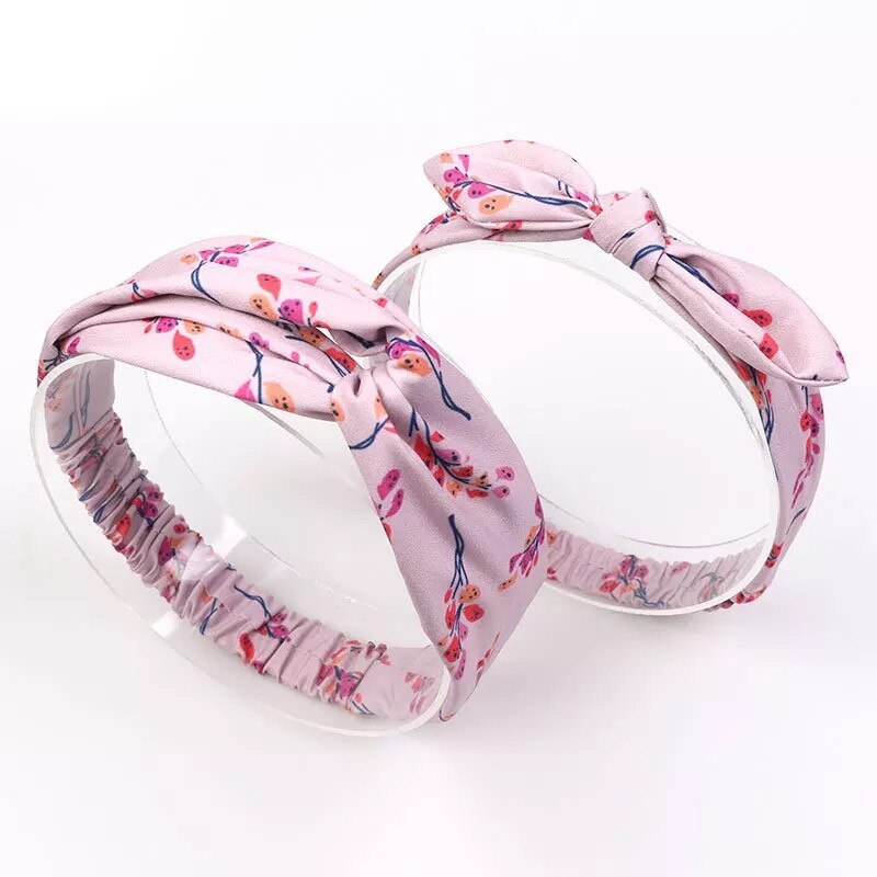 MIXIU 2pcs Mom And Baby Headbands Rabbit Ears Elastic Hair Bands Bow Print Hairbands Parent-child Hair Accessories Kids